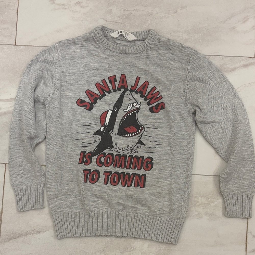 Kids H&M Gray Santa Jaws Crewneck Sweater